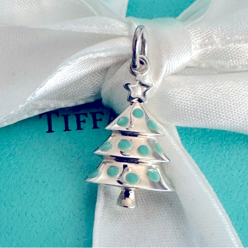 New, never worn Tiffany & Co NEW Christmas Tree Charm SS Blue Enamel collector's